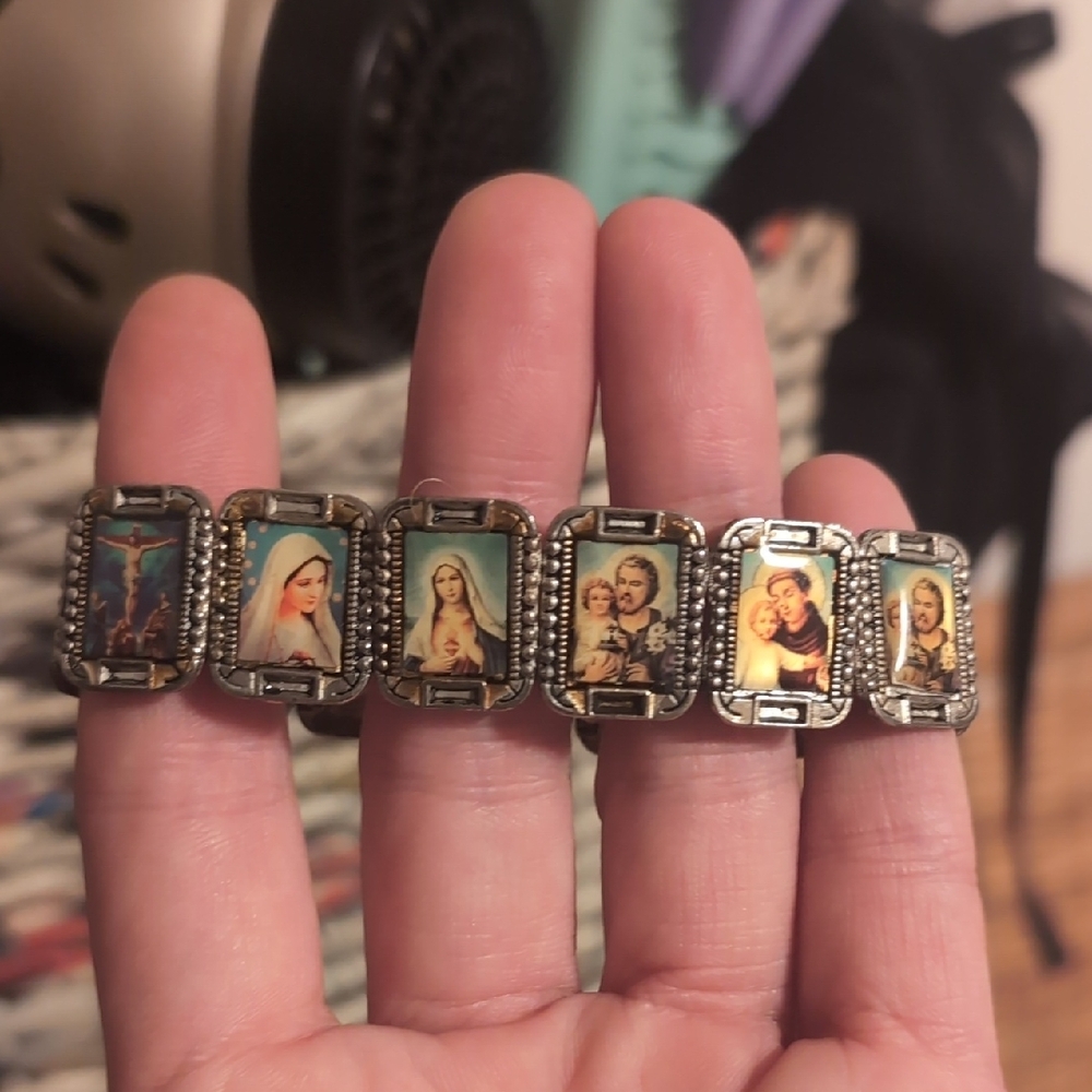 5 For $15 Catholic Christian Mother Mary Picture Tile Bracelet
